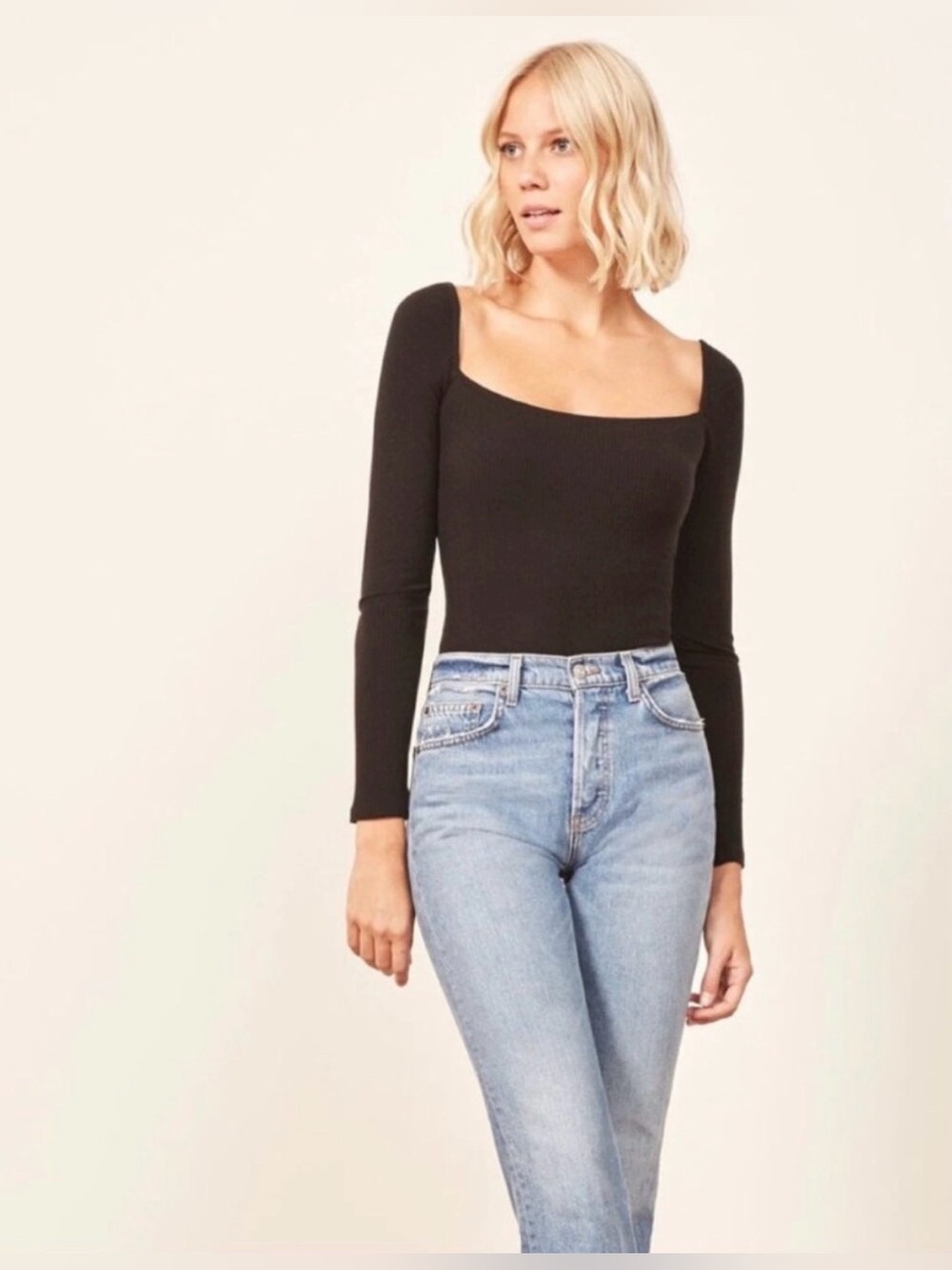 Reformation Gaia Black Ribbed
Square Neck Bodysuit - Picture 2 of 6